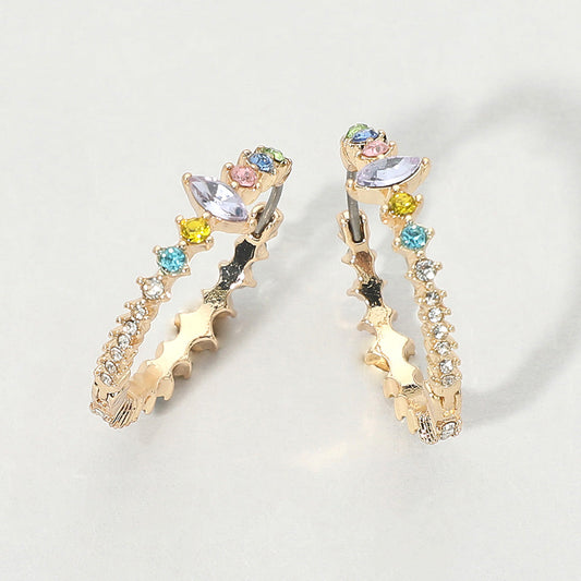 Marquise Stone Accent Round Crystal Around Huggie Hoop Earrings