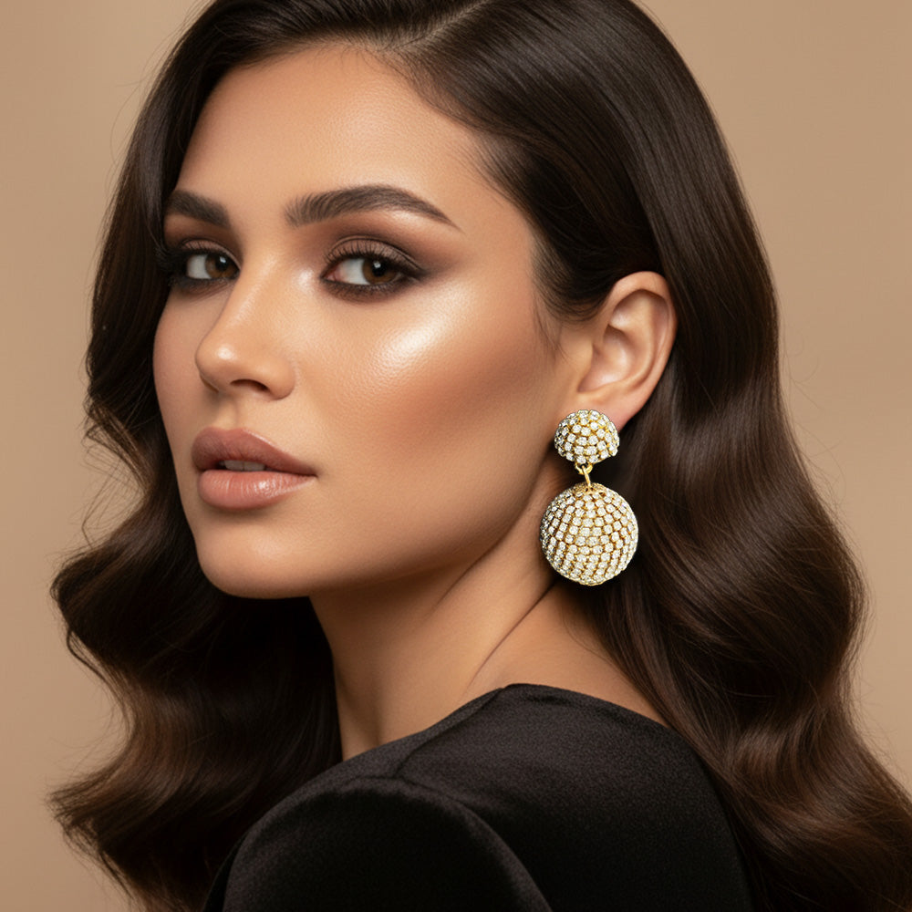 Double Rhinestone Ball Dangle Evening Earrings
