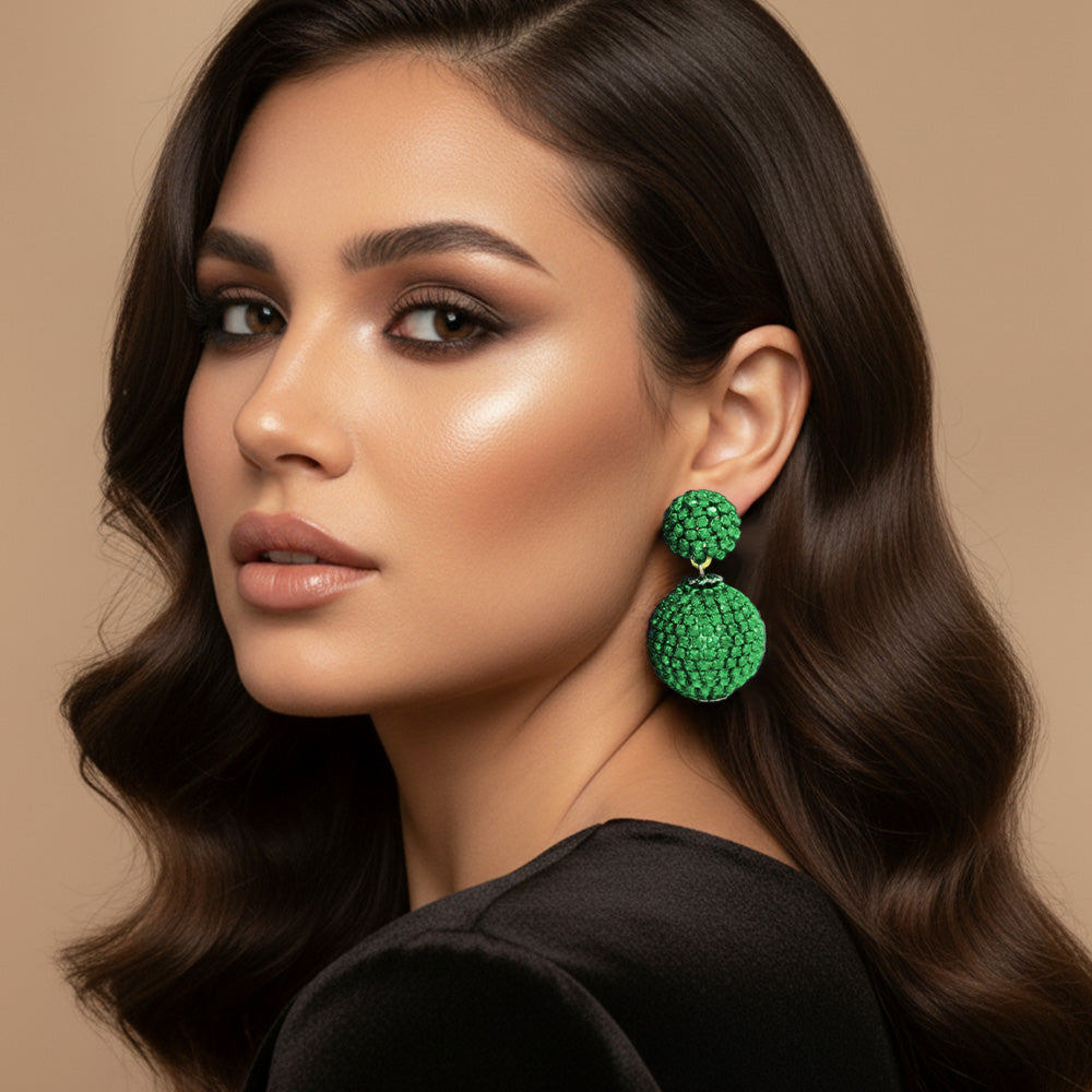 Double Rhinestone Ball Dangle Evening Earrings