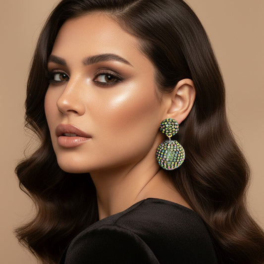 Double Rhinestone Ball Dangle Evening Earrings