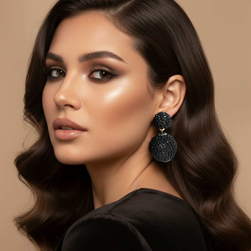 Double Rhinestone Ball Dangle Evening Earrings