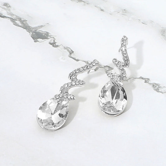 Teardrop Glass Stone Drop Stone Paved Swirl Evening Earrings
