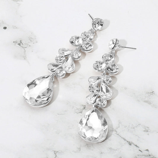 Teardrop Stone Cluster Drop Evening Earrings