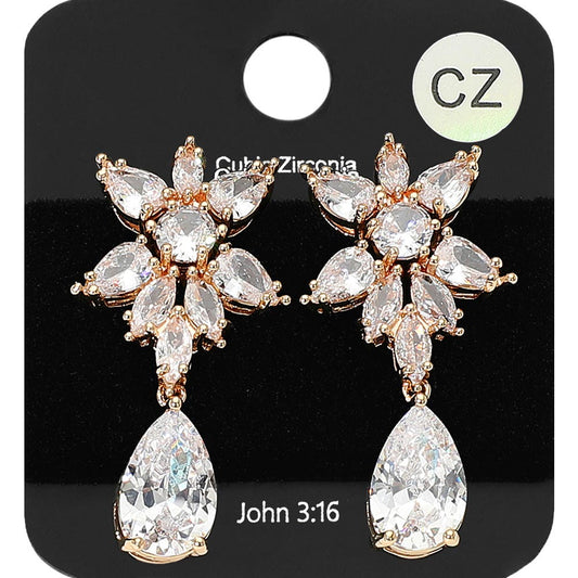 Marquise CZ Stone Cluster Teardrop Drop Dangle Evening Earrings