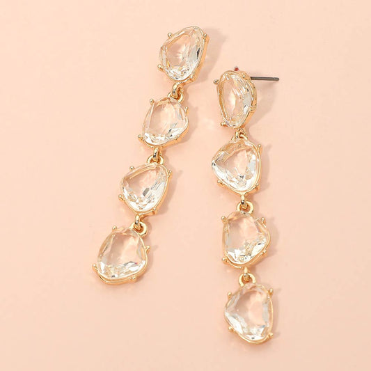Irregular Faceted Stone Cluster Link Drop Evening Earrings