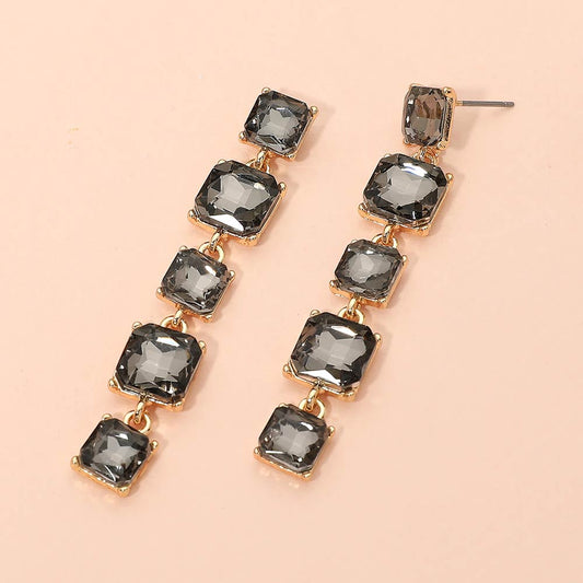 Square Stone Cluster Link Drop Earrings