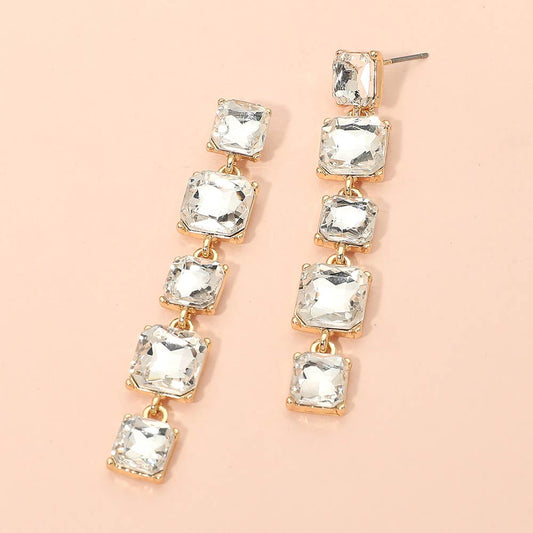 Square Stone Cluster Link Drop Earrings