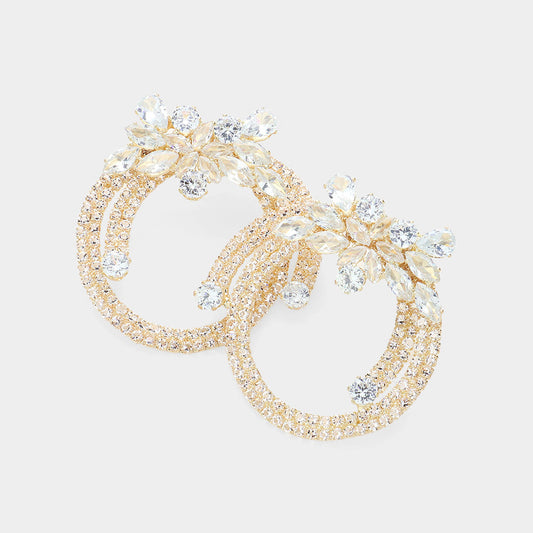 Marquise CZ Stone Embellished Flower Pointed Evening Earrings