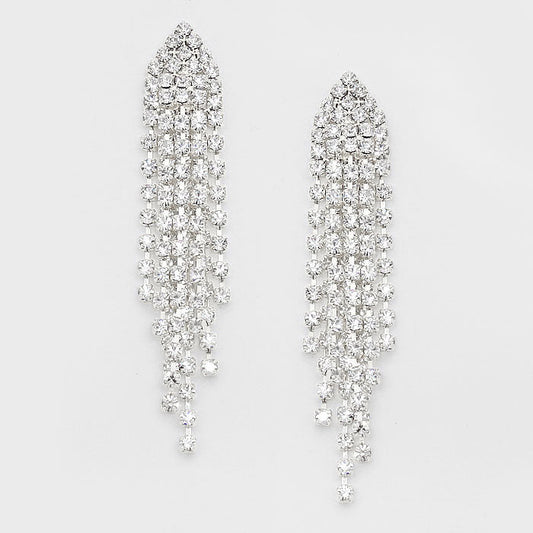 Crystal Rhinestone Fringe Evening Earrings