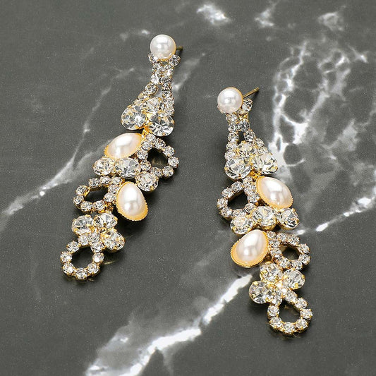 Rhinestone Pearl Eyelet Drop Evening Earrings