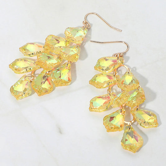 Faceted Teardrop Stone Chandelier Dangle Evening Earrings