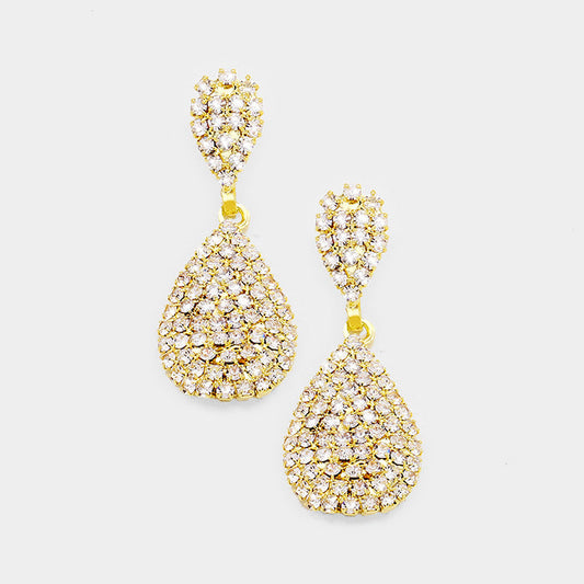 Crystal Rhinestone Pave Teardrop Evening Earrings