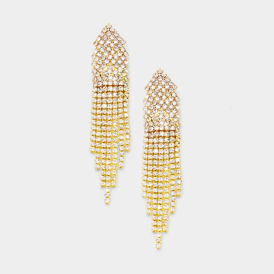 Crystal Rhinestone Pave Fringe Evening Earrings