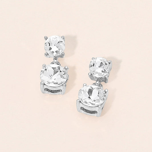Double Round Stone Drop Earrings