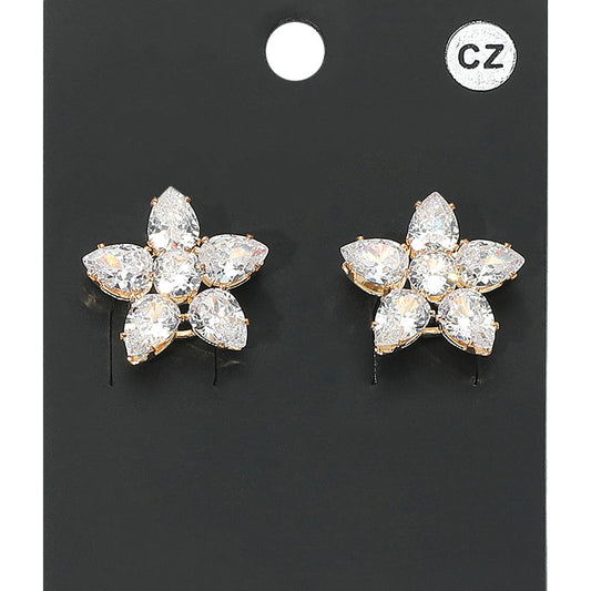 Flower CZ Stone Cluster Stud Evening Earrings