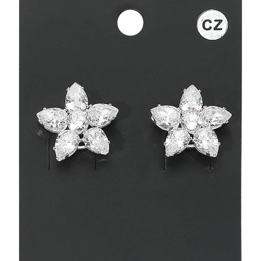 Flower CZ Stone Cluster Stud Evening Earrings