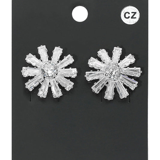 Flower CZ Stone Stud Evening Earrings