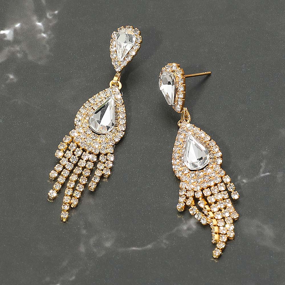 Teardrop Fringe Drop Evening Earrings