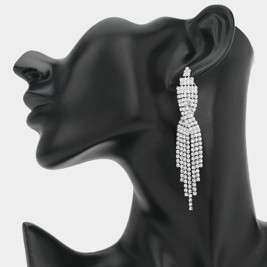 Rhinestone Tassel Drop Evening Earrings