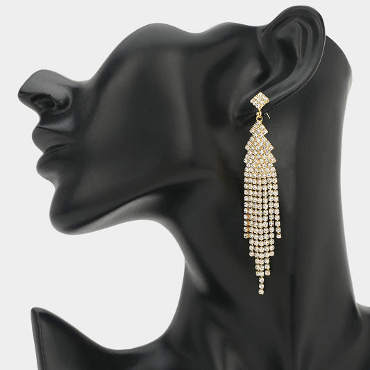 Rhinestone Tassel Long Drop Evening Earrings