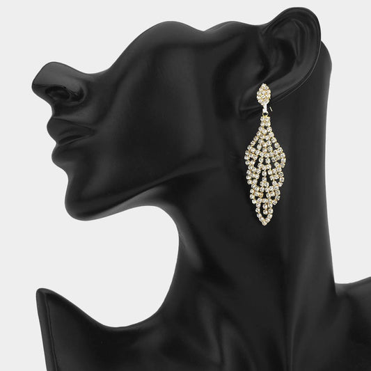 Rhinestone Pave Leaf Drop Evening Earrings