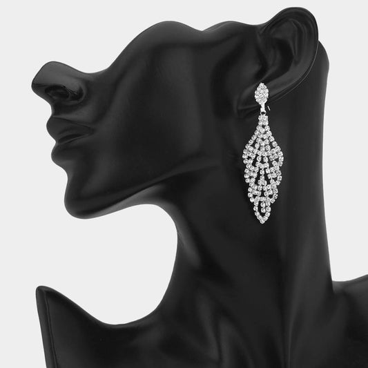 Rhinestone Pave Leaf Drop Evening Earrings