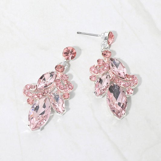 Marquise Stone Cluster Drop Evening Earrings