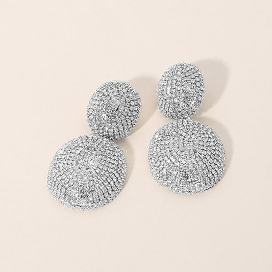 Bold Rhinestone Pave Oval Dome Drop Statement Earrings