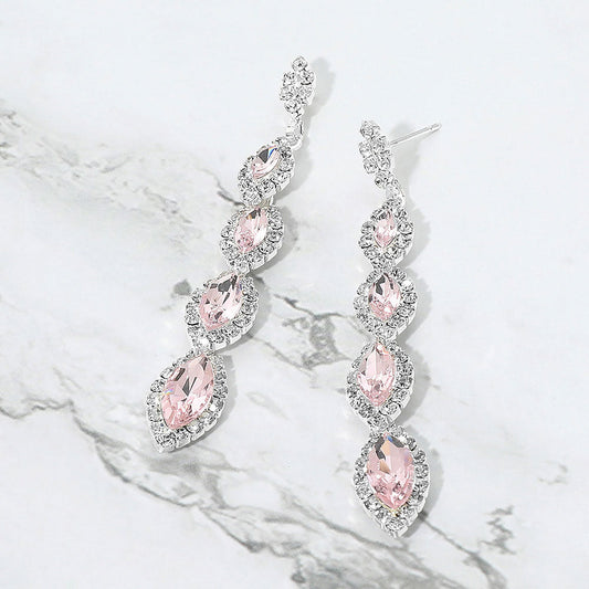 Marquise Stone Link Drop Evening Earrings