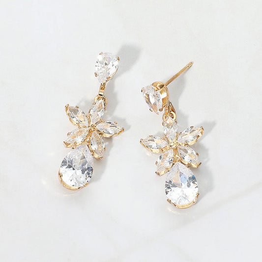 CZ Floral Teardrop Link Drop Evening Earrings