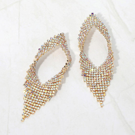 Abstract Rhinestone Fringe Glam Statement Earrings