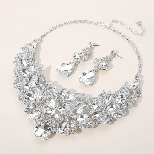 Butterfly Glass Stone Cluster Pointed Teardrop Stone Cluster Evening Necklace