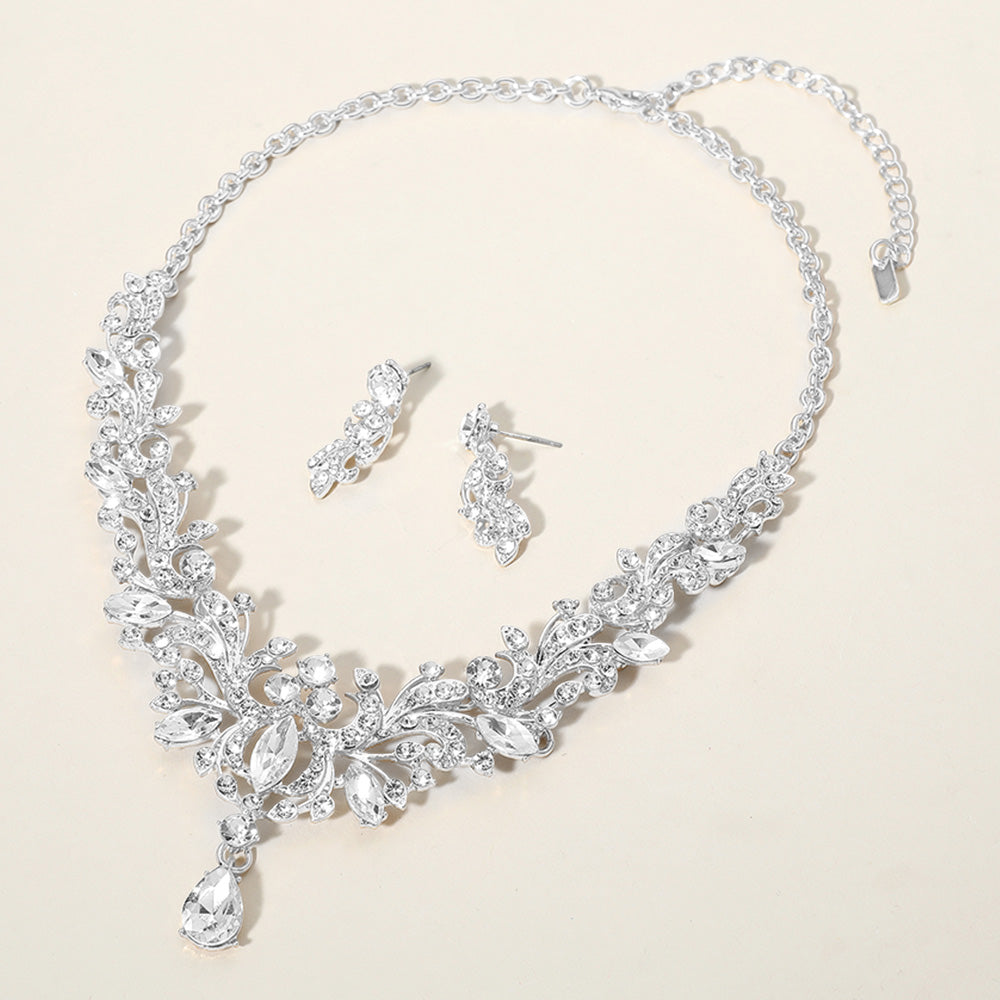 Marquise Stone Cluster Embellished Evening Necklace