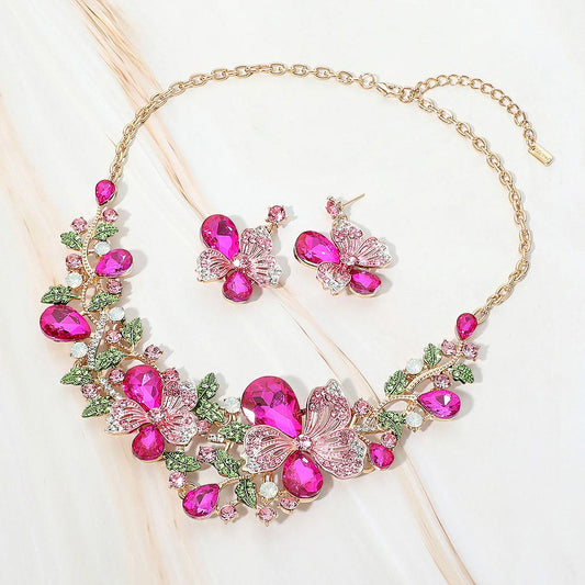 Floral Crystal Embellished Evening Necklace