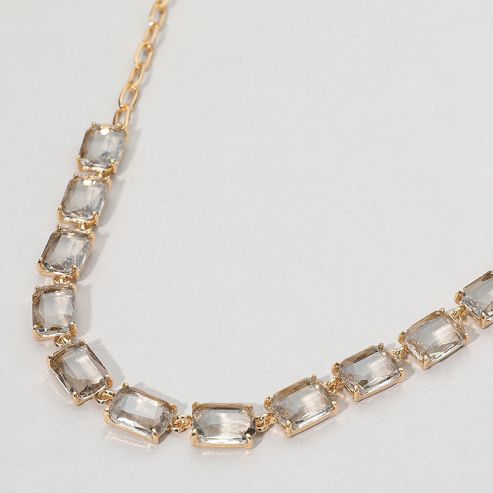 Cushion Rectangular Stone Cluster Link Evening Necklace
