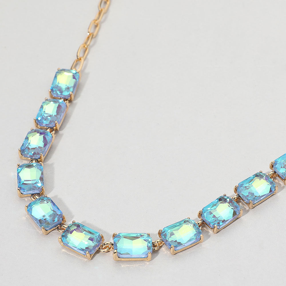 Cushion Rectangular Stone Cluster Link Evening Necklace
