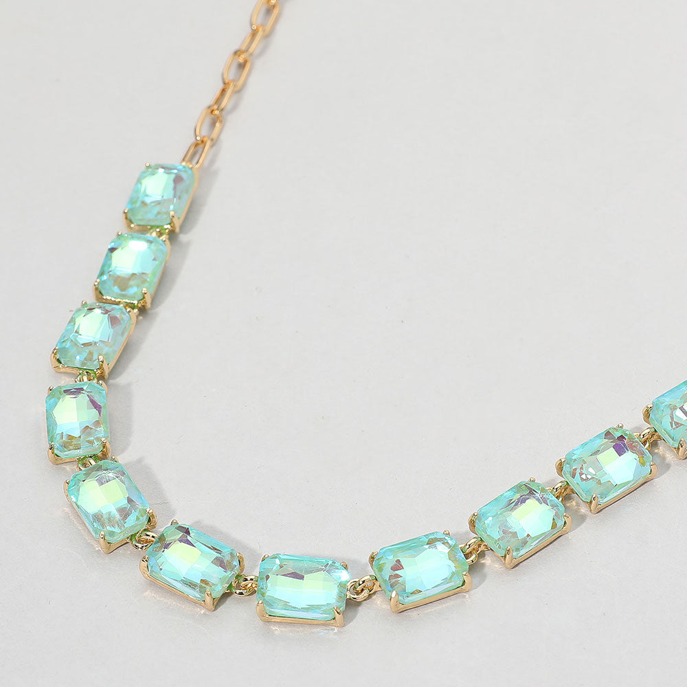 Cushion Rectangular Stone Cluster Link Evening Necklace