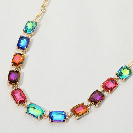 Cushion Rectangular Stone Cluster Link Evening Necklace