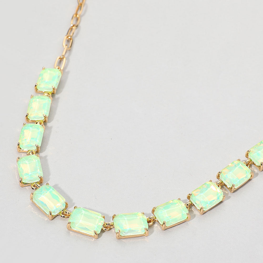 Cushion Rectangular Stone Cluster Link Evening Necklace