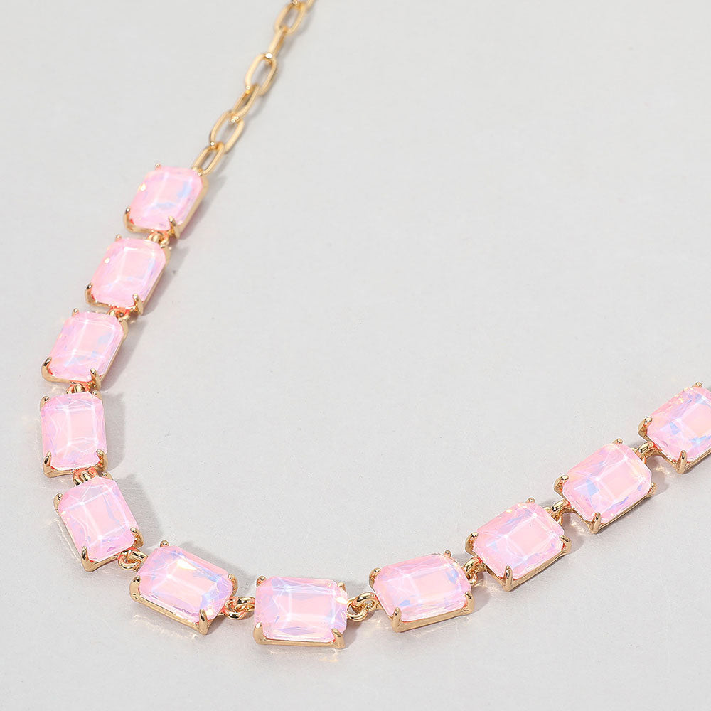 Cushion Rectangular Stone Cluster Link Evening Necklace
