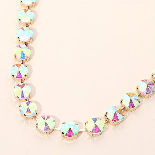 Round Cut Stone Cluster Link Evening Necklace
