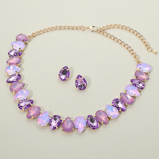 Teardrop Stone Cluster Link Evening Necklace