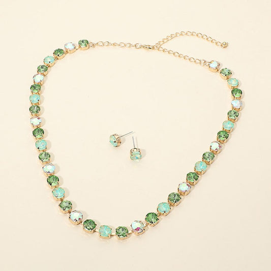Round Stone Cluster Link Tennis Chain Evening Necklace