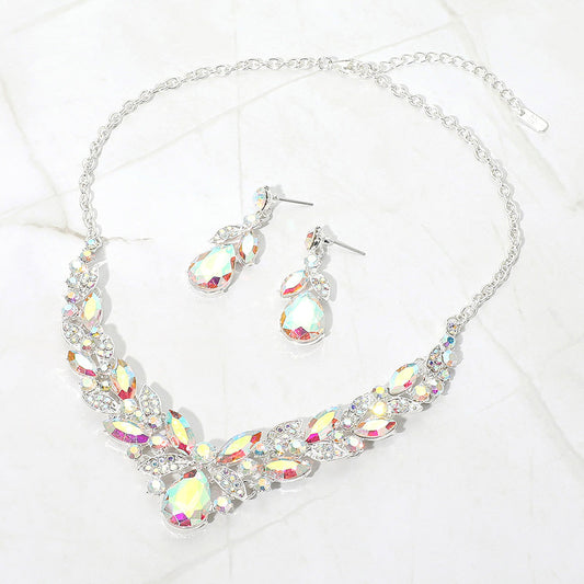 Teardrop Marquise Stone Cluster Embellished Evening Necklace