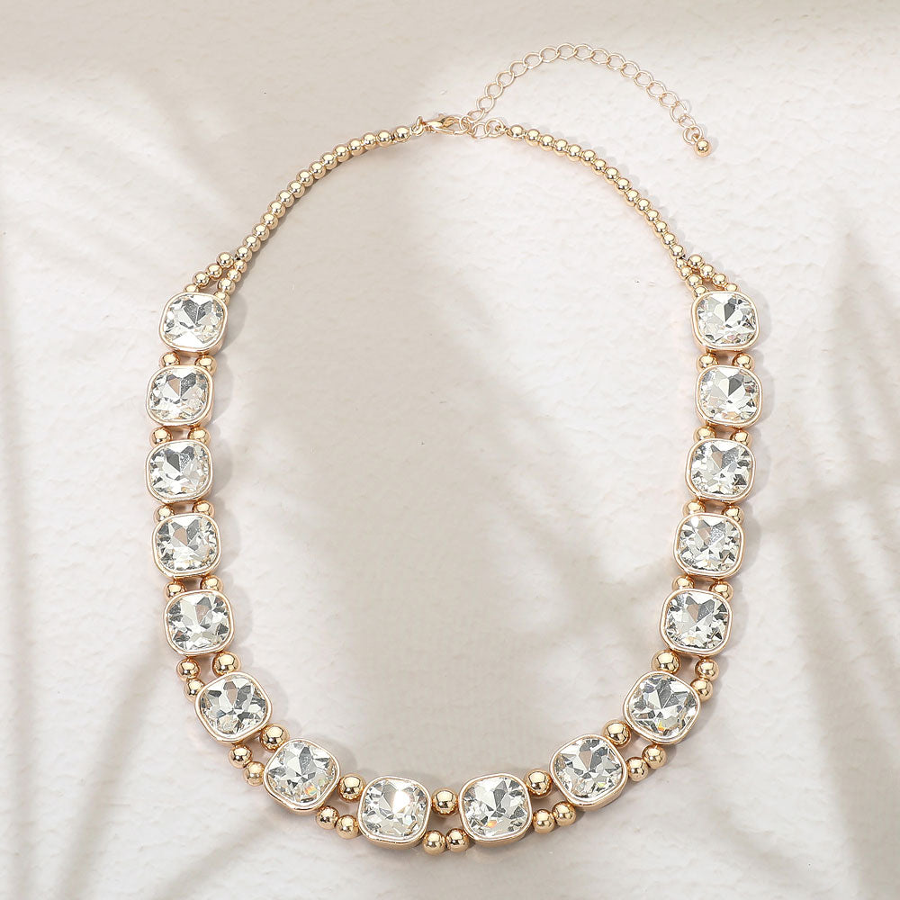 Square Faceted Stone Bezel Link Evening Necklace