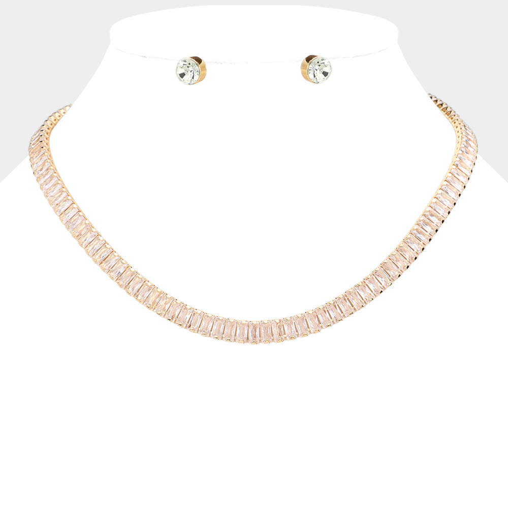 Baguette Stone Cluster Evening Necklace