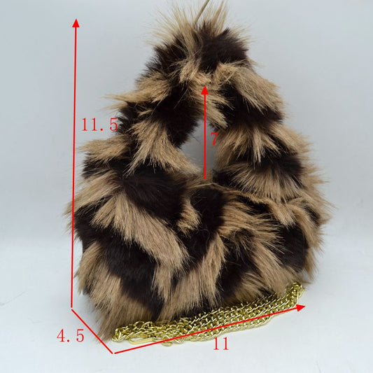 Shaggy Plush Handbag with Integrated Handle and Chain Strap