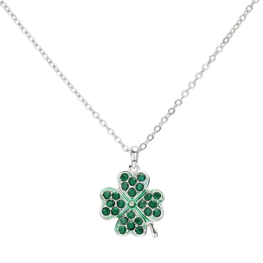Stone Paved Clover Pendant Necklace