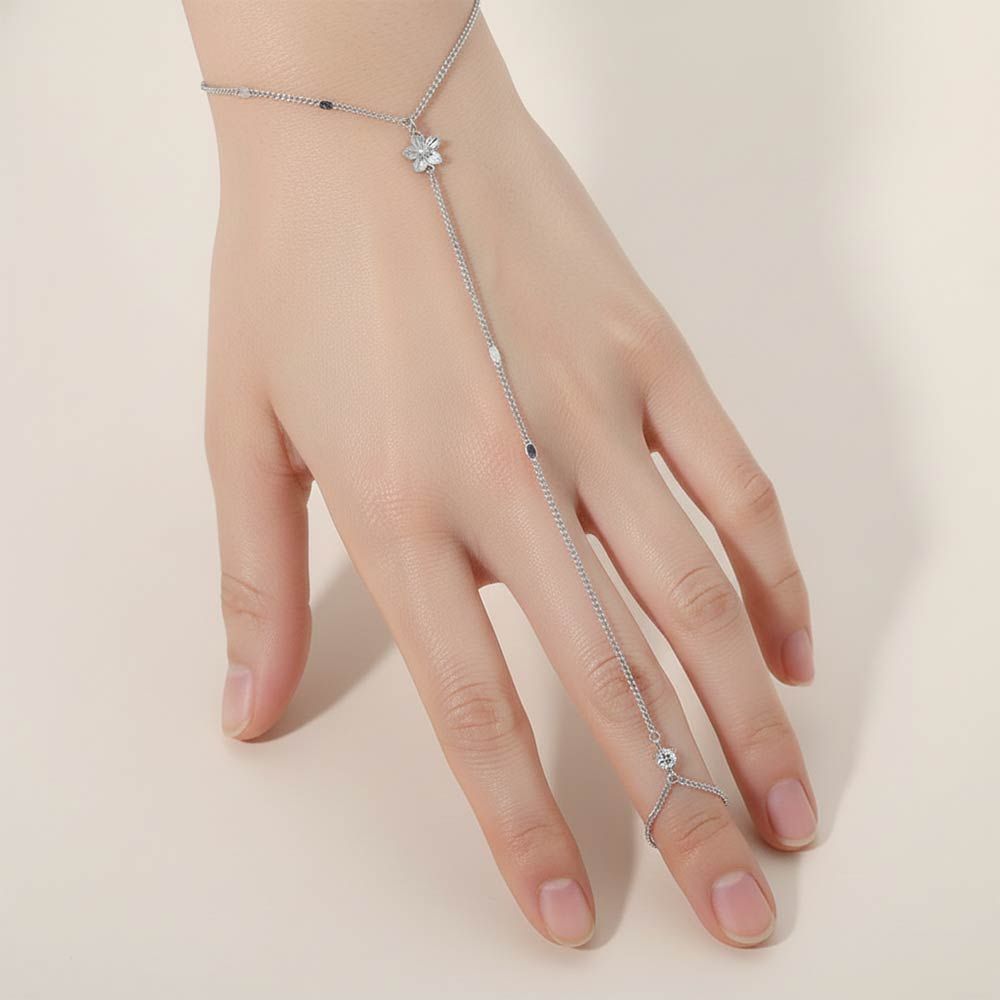 Delicate Flower Charm Accent Hand Chain Bracelet