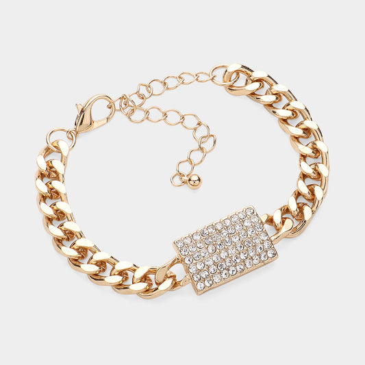 Rhinestone Embellished Rectangle Accented Bracelet
